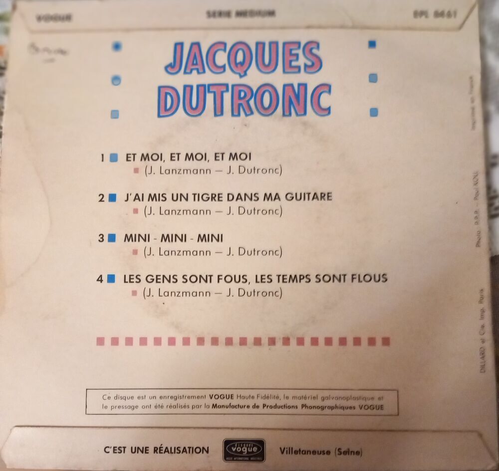 JAQUES DUTRONC / 4 X DISQUES VYNIL 45 TOURS CD et vinyles