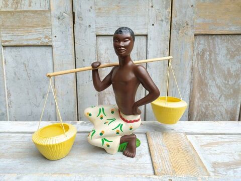 Statuette Africaine Porte Plante C�ramique Vintage ca1950 38 Loches (37)