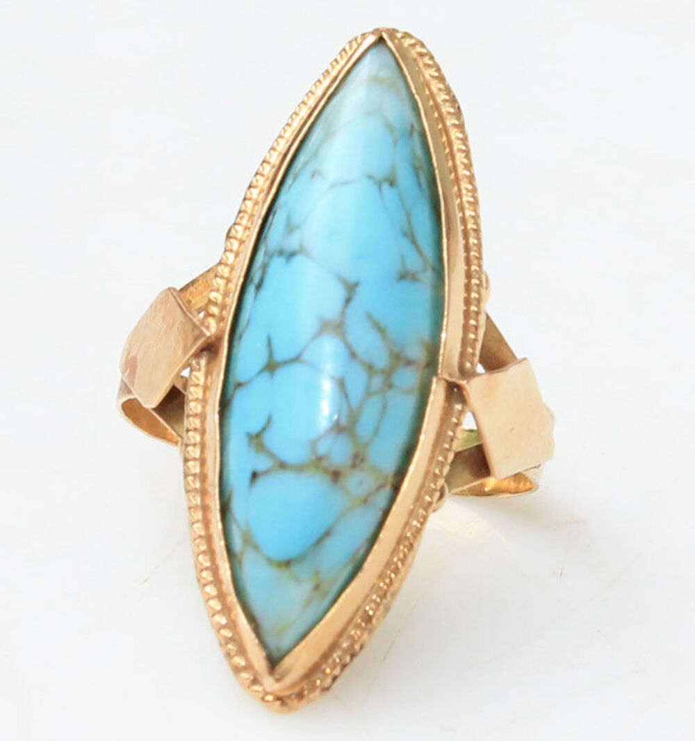 BAGUE MARQUISE ET TURQUOISE EN OR 18 K cts 750 BIJOU vintage Bijoux et montres