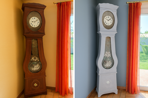 Horloge comtoise ancienne ? Bois sculpt� & d�cor pastoral 480 Bonchamp-l�s-Laval (53)