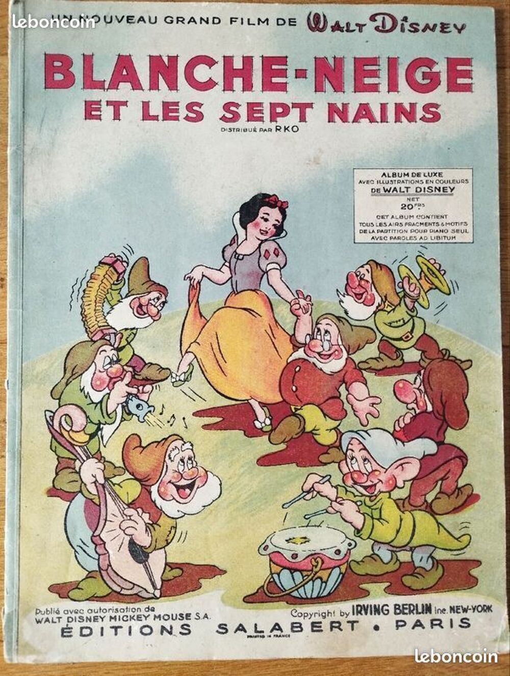 Ancienne partition illustree blanche neige walt disney Livres et BD