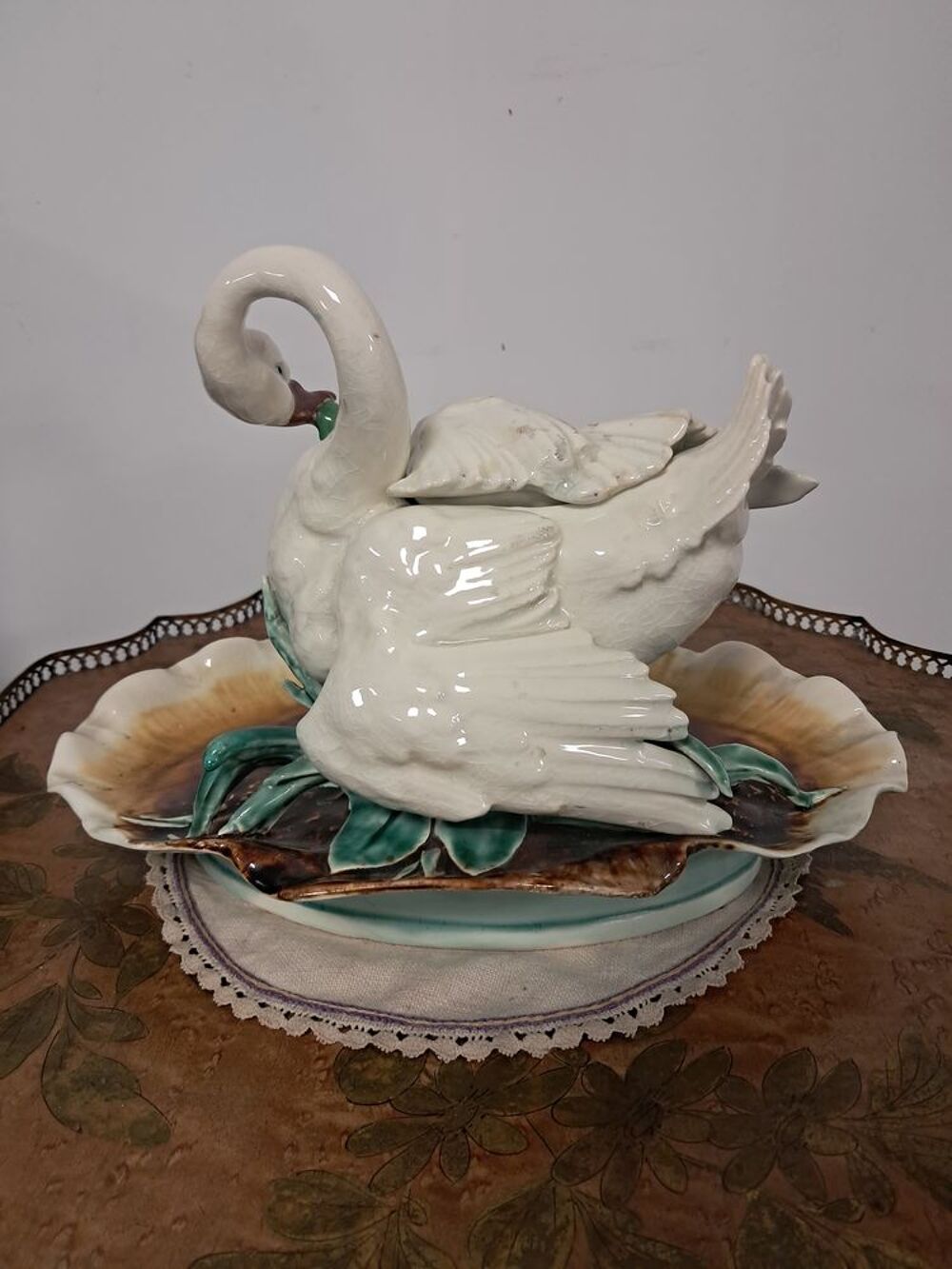 Encrier, Cygne en fa&iuml;ence ancien Décoration