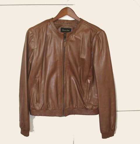 Blouson Massimo Dutti en cuir couleur marron. 95 Bougival (78)