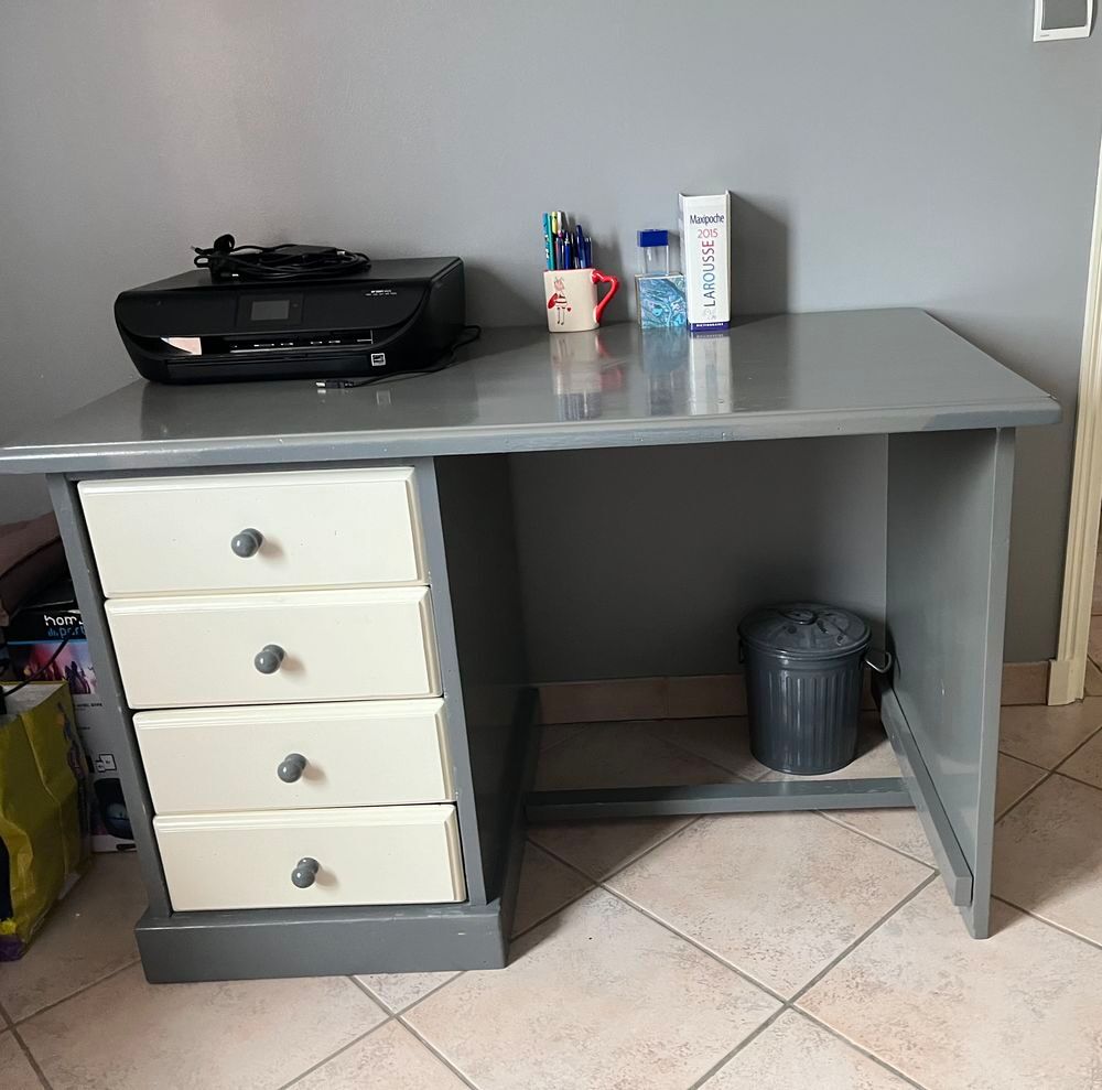 Bureau en bois massif gris et blanc Meubles