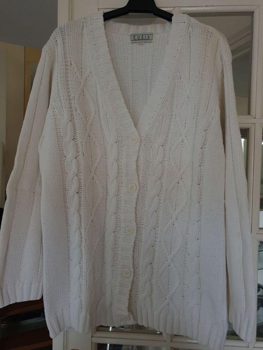 Gilet &agrave; torsades blanc, en 100% coton, taille 38-40, EDEIS Vêtements