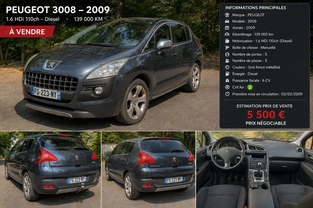 3008 1.6 HDi 16V 110ch FAP BMP6 BLUE LION Confort Pack 2009 occasion 75001 Paris