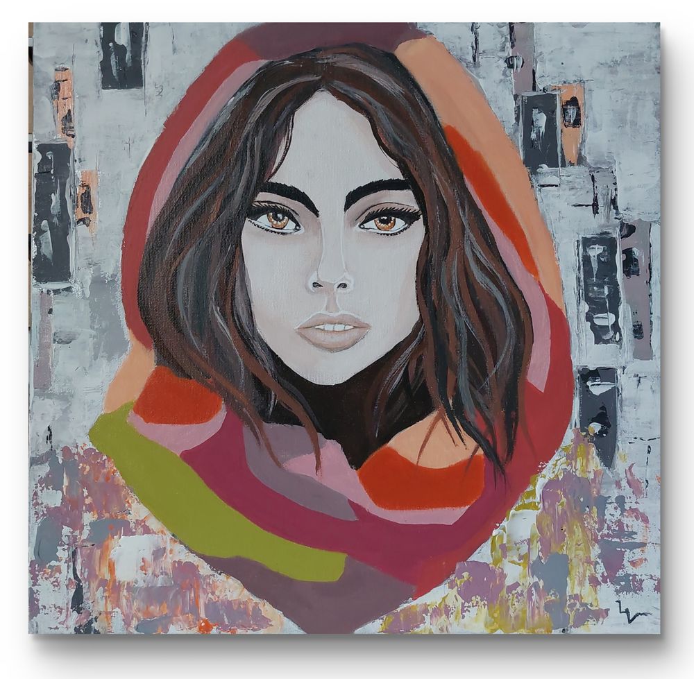Tableau portrait femme moderne color&eacute;
Décoration