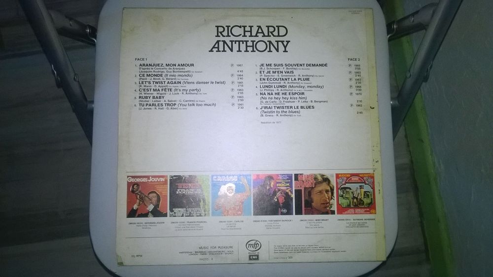 Vinyle Richard Anthony
ARANJUEZ , MON AMOUR 
1977
Excel
CD et vinyles