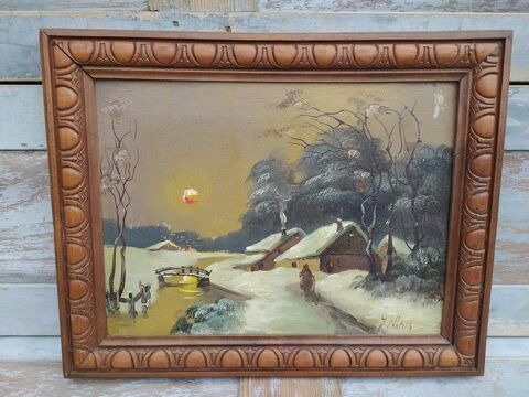 Tableau Barbizon XIXème Paysage d'Hiver Signé J. Chatelin 80 Loches (37)