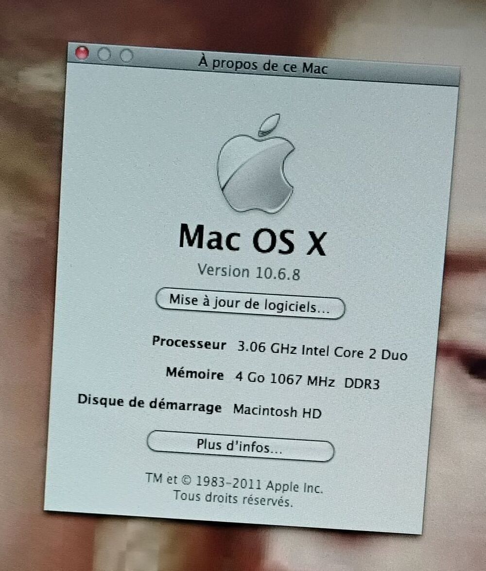 Mac OS X SNOW LEOPARD 10.6.8 Matriel informatique