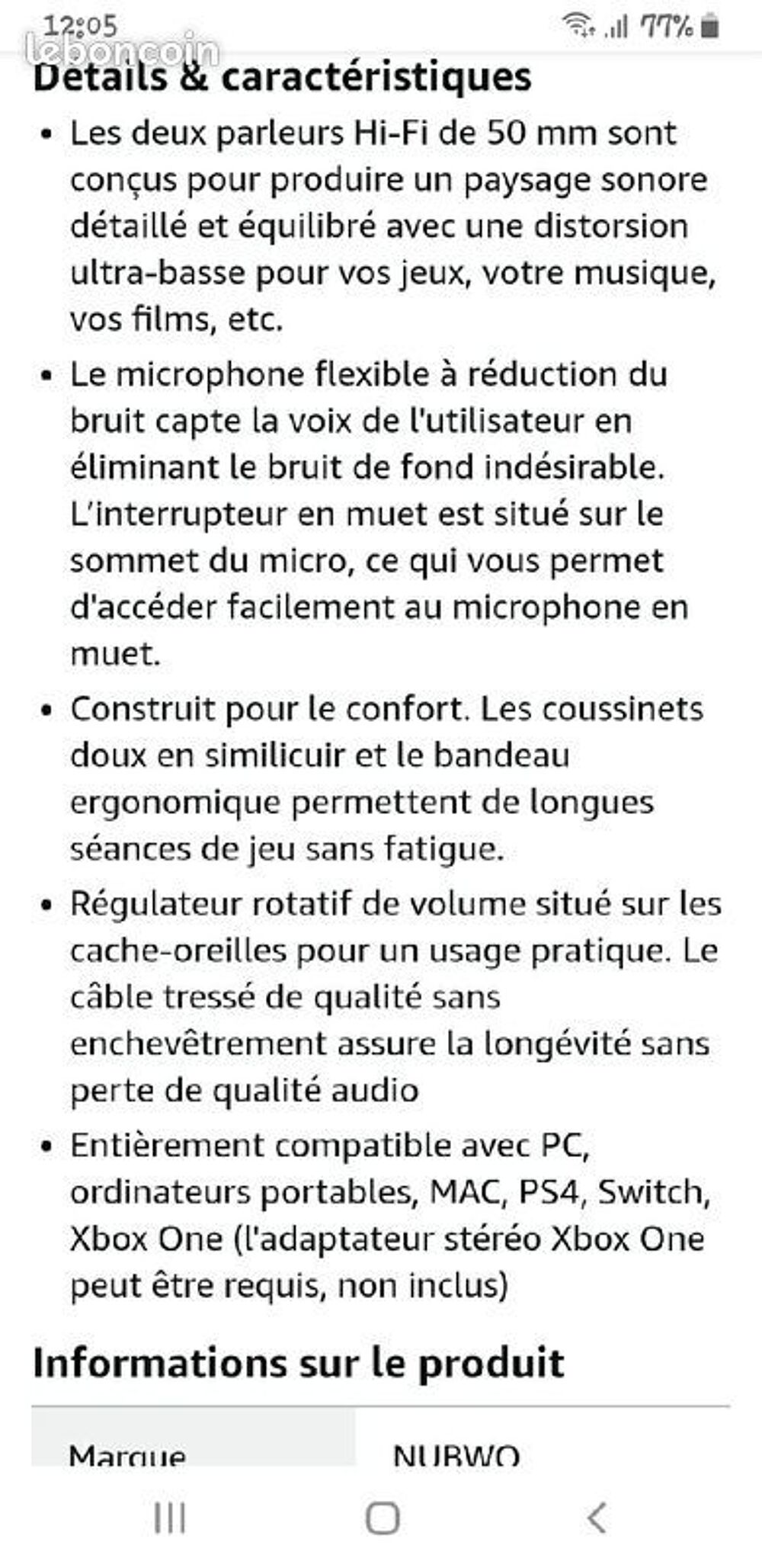 NubWO Casque Gaming NEUF Consoles et jeux vidéos