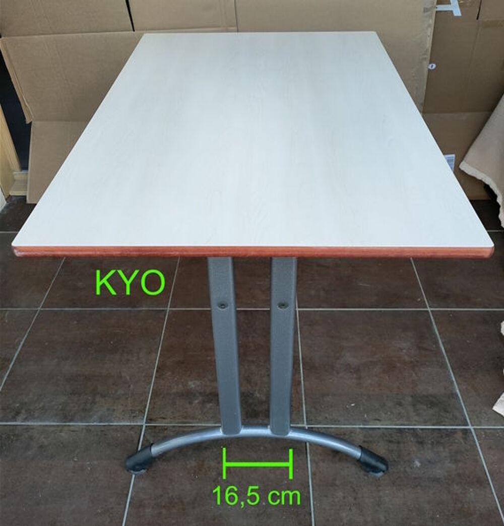 Table rectangulaire 120x80 cm, bois m&eacute;tal blanc beige Meubles