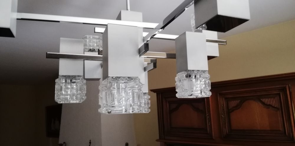 Lustre vintage inox, style Gaetano Sciolari, Décoration