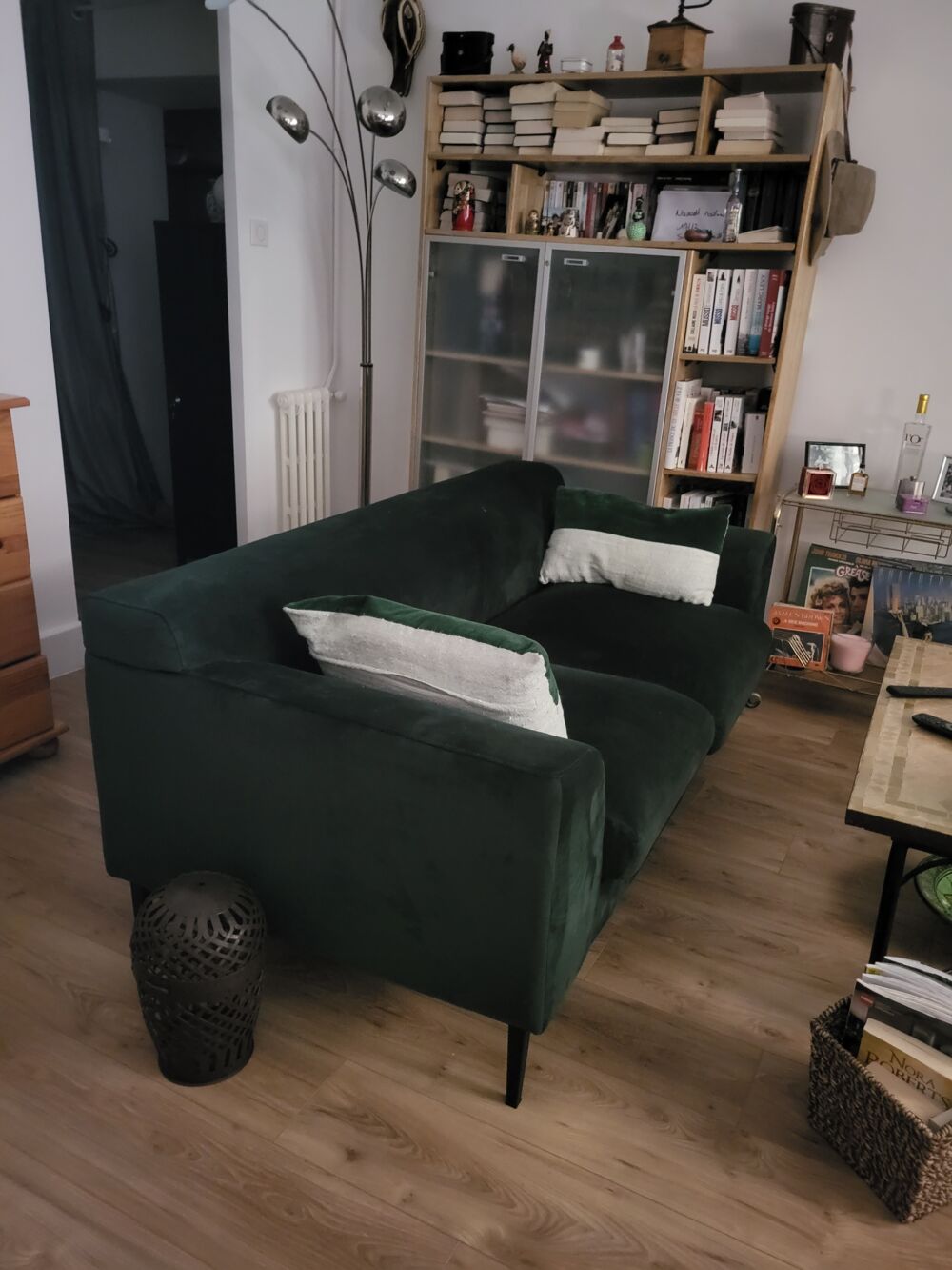 canap&eacute; velour vert fixe 2 places Meubles