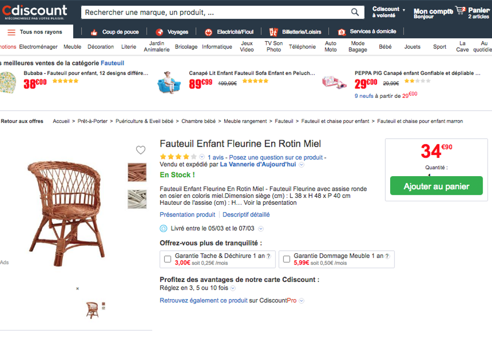 2 CHAISES ENFANT EN ROTIN BLANC Bon &eacute;tat! Mobilier enfants