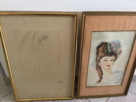 2 TABLEAUX anciens , aquarelle et peinture dont J.B VALADIE Dombasle-sur-Meurthe (54)