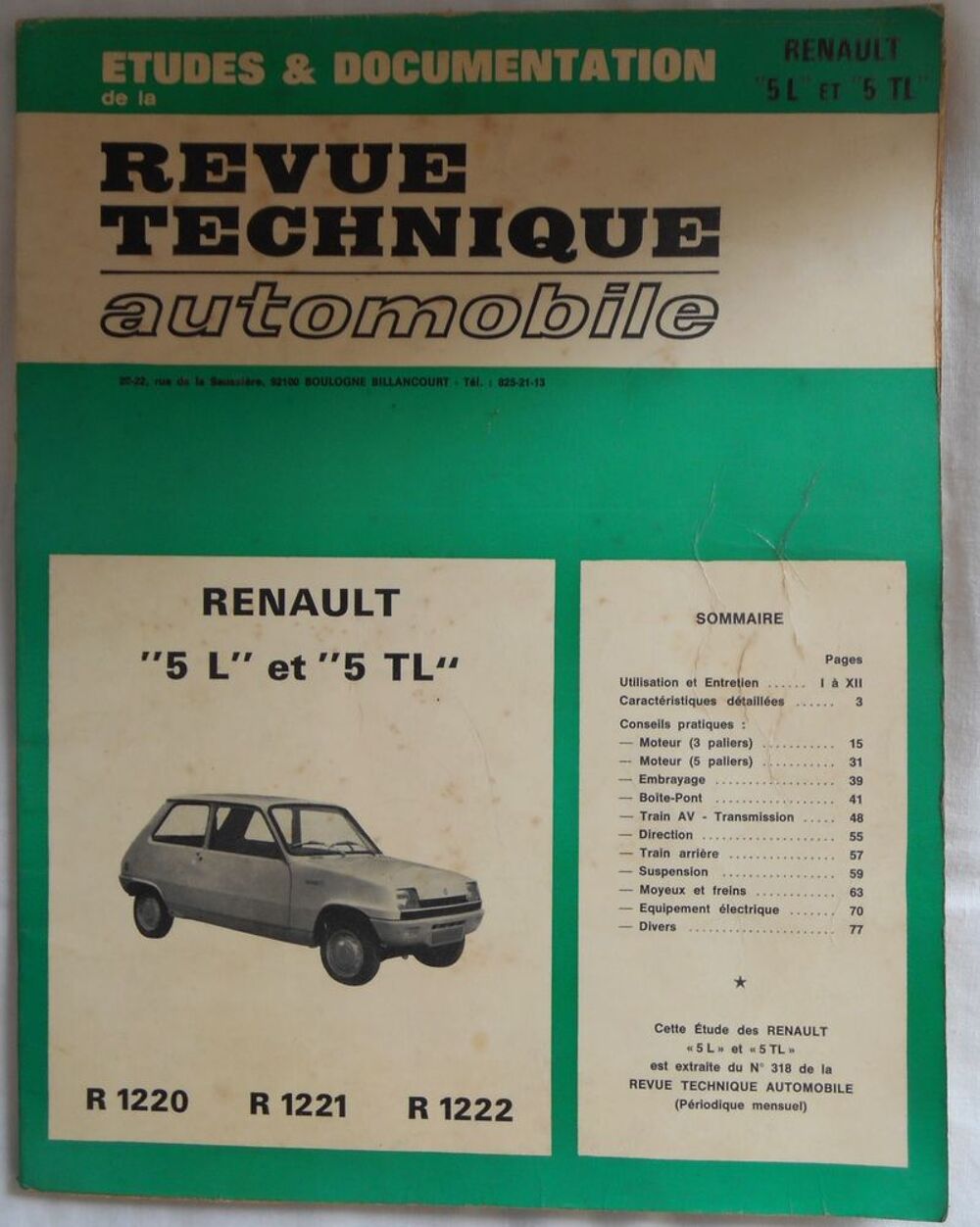 REVUE technique RENAULT 5 L et 5TL de 1973 Livres et BD