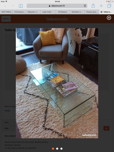 Vends table basse en verre 45 Nancy (54)