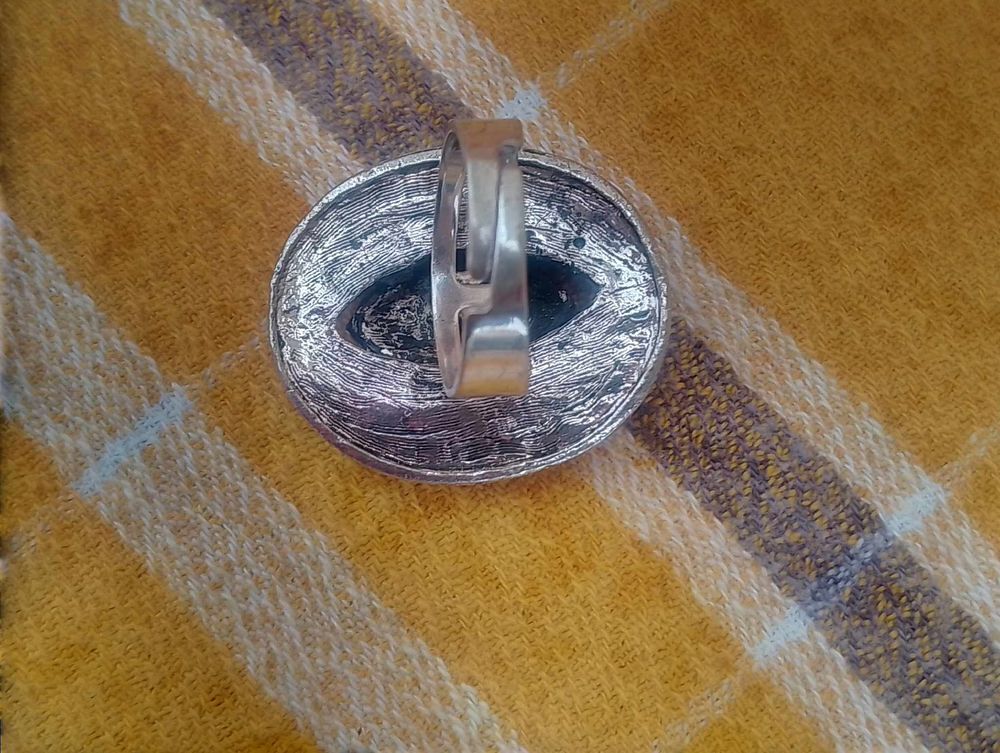 Bague Fantaisie M&eacute;tal Vieilli Argent&eacute; avec Pierre Emaill&eacute;e Bijoux et montres