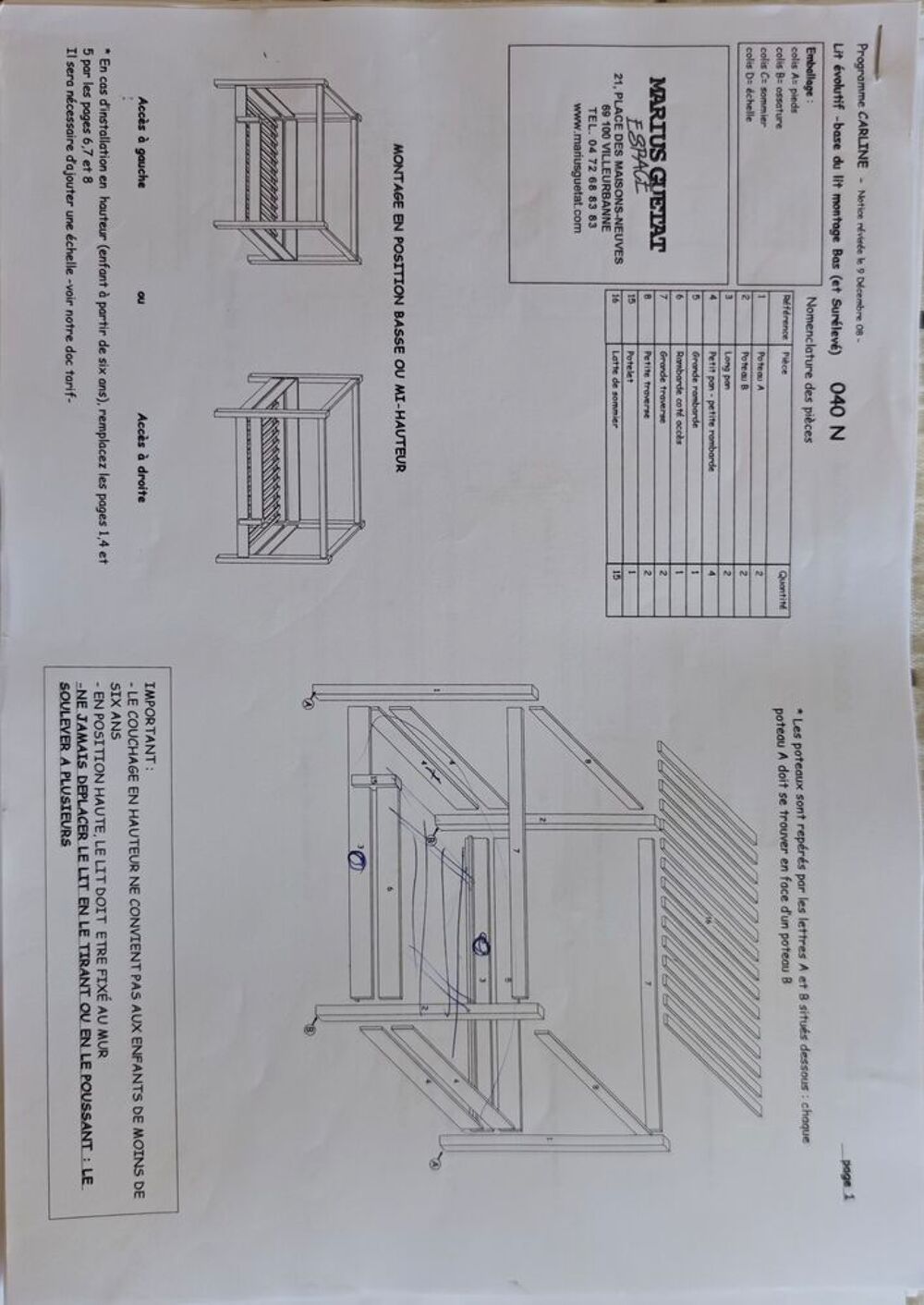 Lit &eacute;volutif en hauteur jusqu'&agrave; la mezzanine avec bureau Mobilier enfants