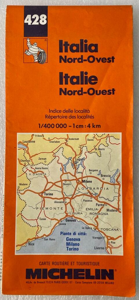 Carte Routire Italie Nord Ouest Michelin N428 2 Jou-ls-Tours (37)