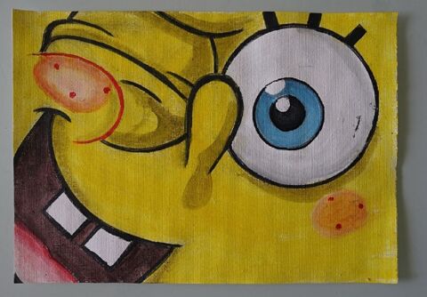 peinture - bob l'éponge  - sur toile format A4 Fougères (35)