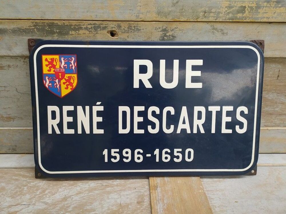 Ancienne Plaque &Eacute;maill&eacute;e Rue Ren&eacute; Descartes 1596-1650
