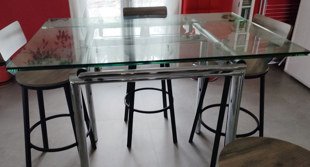 Table &agrave; manger en verre tremp&eacute; extensible avec 2 rallonges Meubles