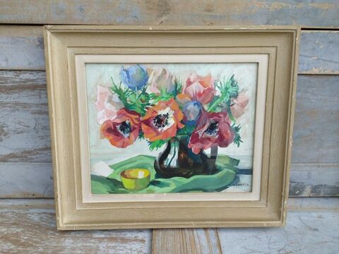 Tableau Nature Morte aux Coquelicots Gouache signé M.Lacombe 180 Loches (37)