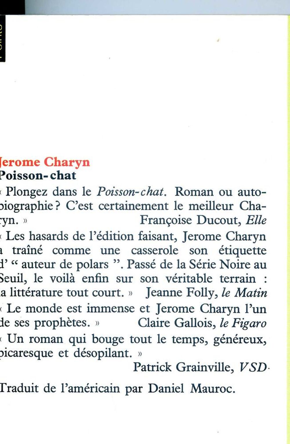 POISSON-CHAT- Jerome Charyn, Livres et BD