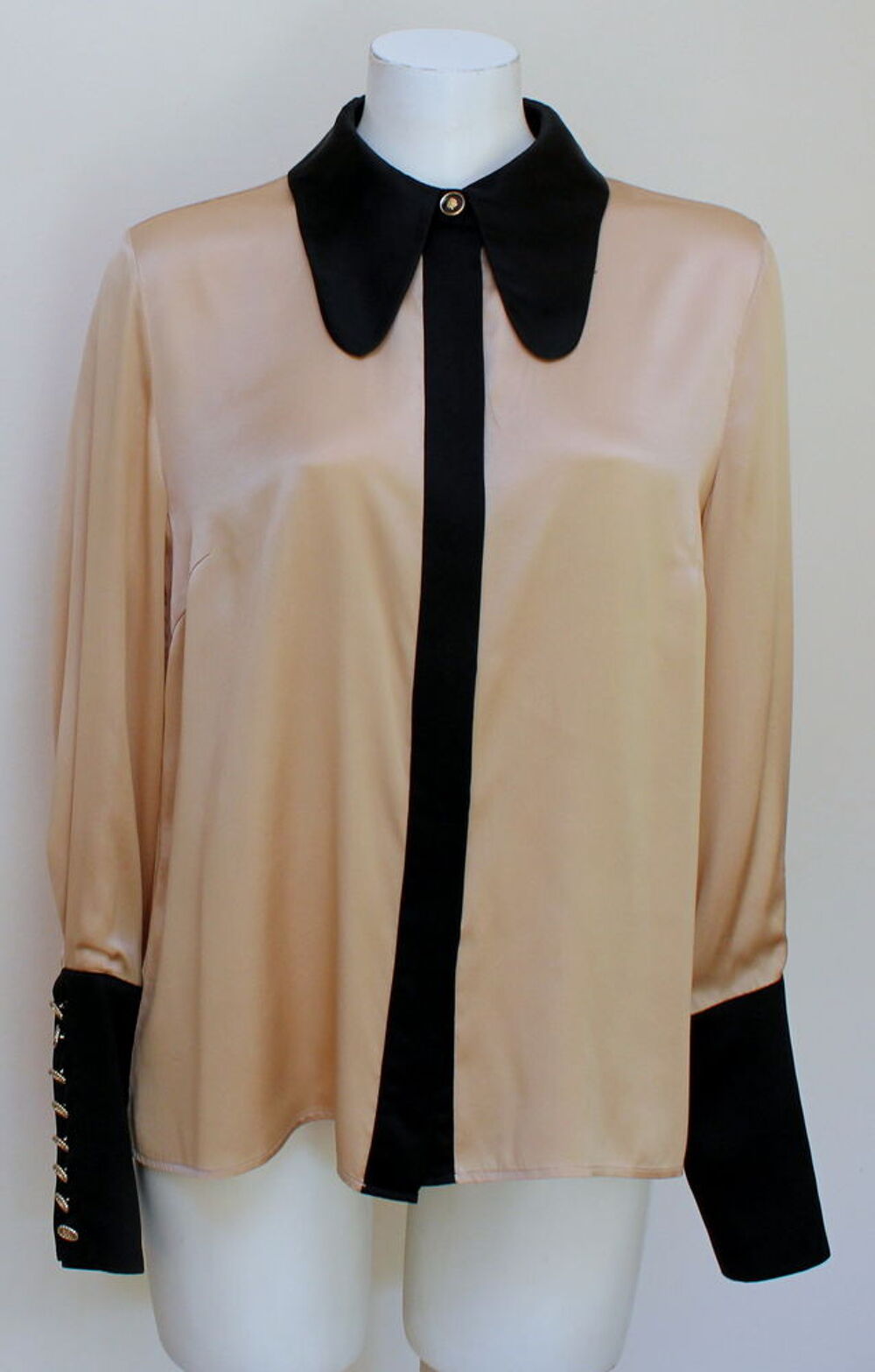 Top chemisier soie beige &amp; noir EDWARD ACHOUR T.L (40/42 Fr) Vêtements