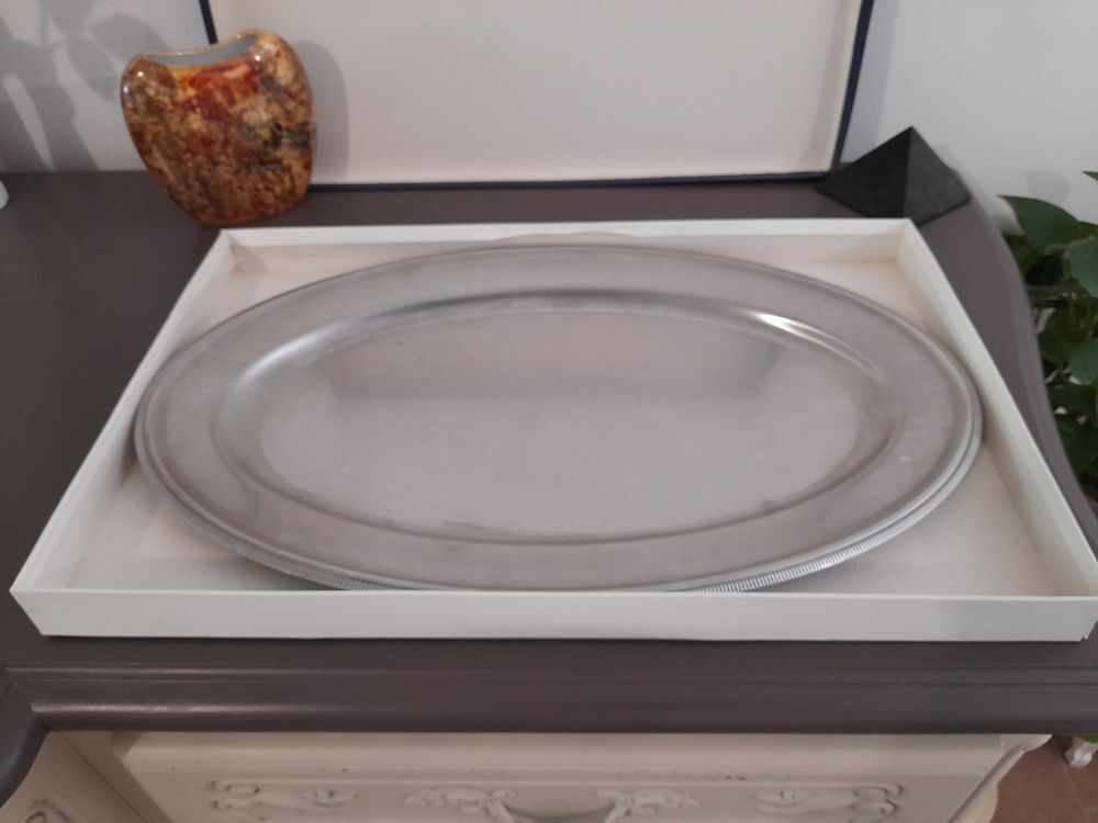 plat de service ovale inox L&eacute;tang R&eacute;my 50 cm X 31 cm Décoration
