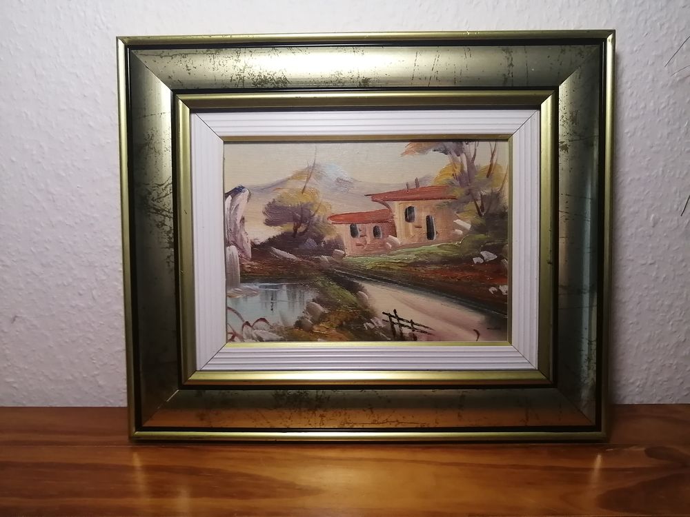 Petit tableau format "paysage" avec encadrement dor&eacute; Décoration