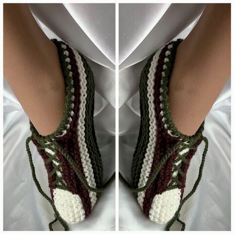 Basket - chaussons fait main en tricot,pour femme 28 Livarot (14)