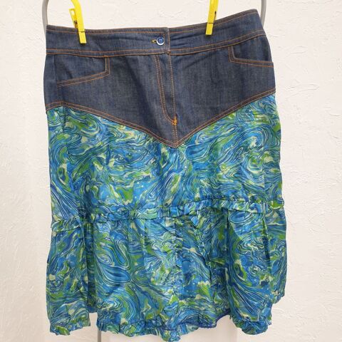 Jupe jean et soie bleu/vert Boyd T L Neuf 52 Antony (92)