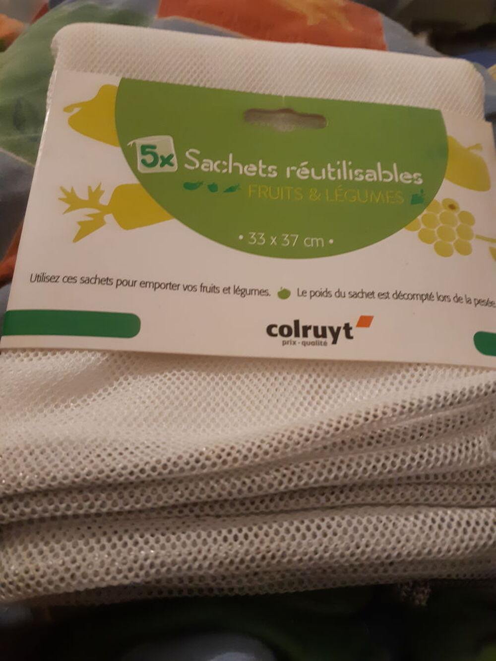 5 sachets r&eacute;utilisables neufs fruits et l&eacute;gumes colruyt Cuisine