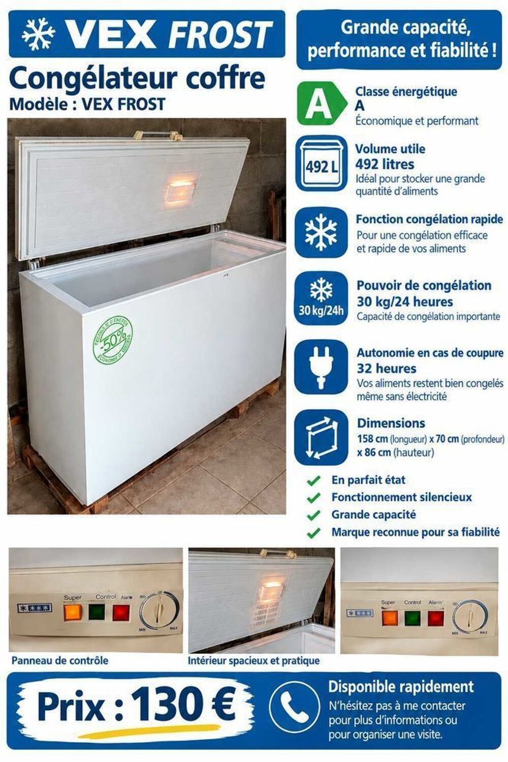 2 Cong&eacute;lateur Bahut Brandt 424/L /Vestfrost 492/L Fonction rapide Pourvoir 30/40kg/24h Electroménager