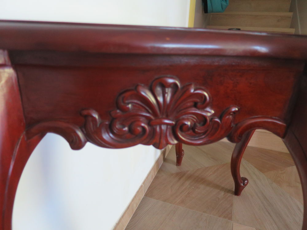 Console acajou en bois sculpt&eacute;-Style Louis XV-Piieds galb&eacute;s Meubles