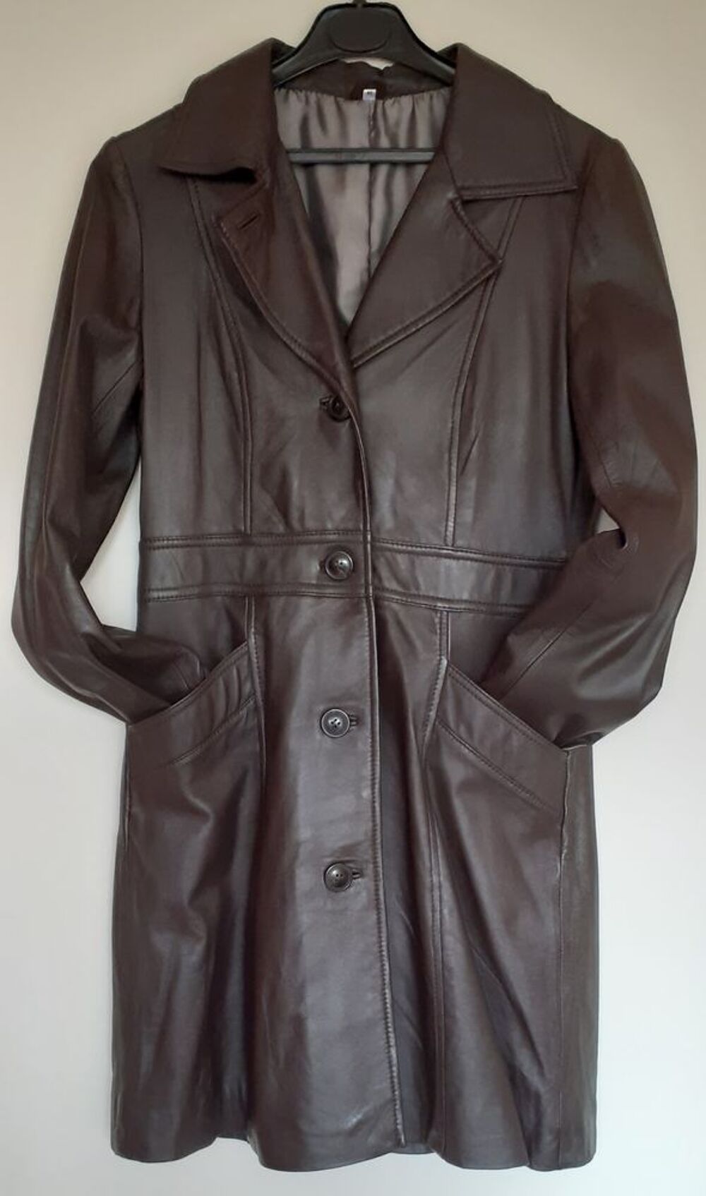 Manteau cuir Marron fonc&eacute; T38-40 Vêtements