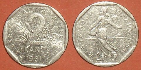 Pi�ce rare 2 Francs Semeuse 1981 1 Montreuil (93)