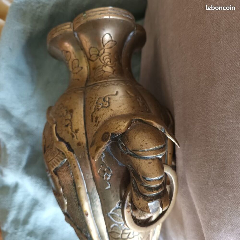 Vase bronze dor&eacute; chinois elephant chine thailande laos asie Décoration