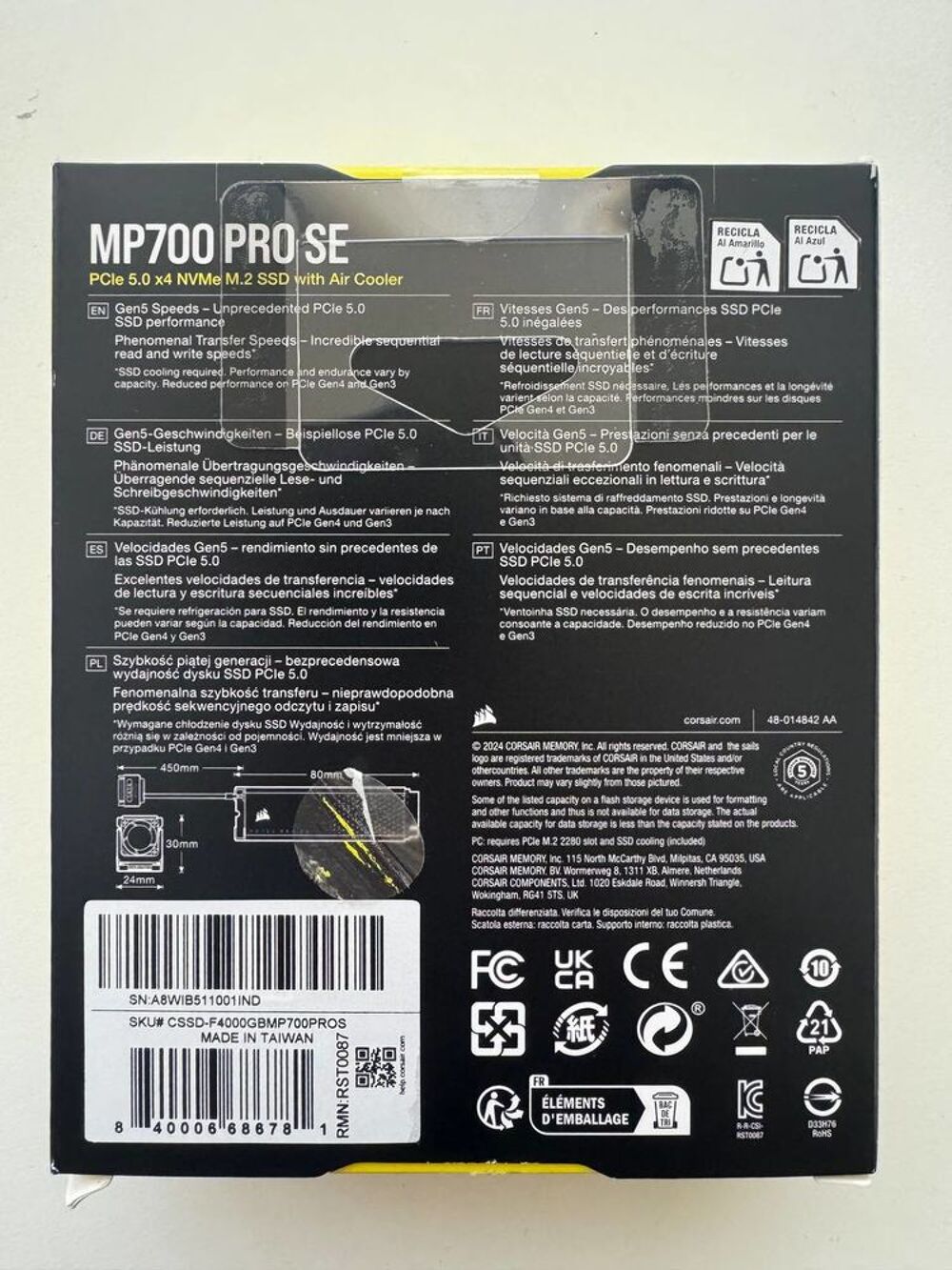 NEUF SSD CORSAIR MP700 Pro SE 4TO Matériel informatique