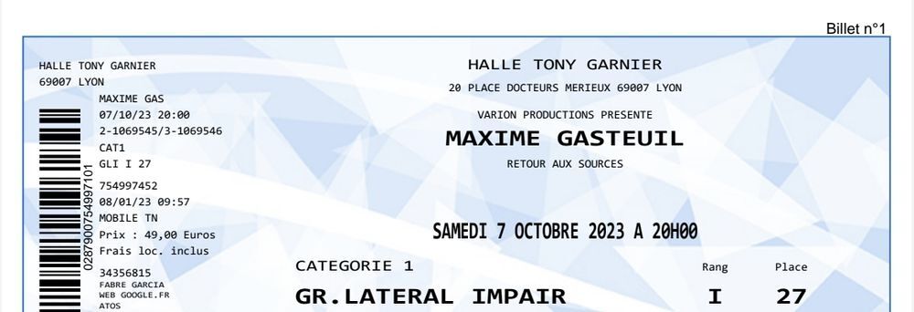 Maxime Gasteuil 7 octobre Lyon Billetterie