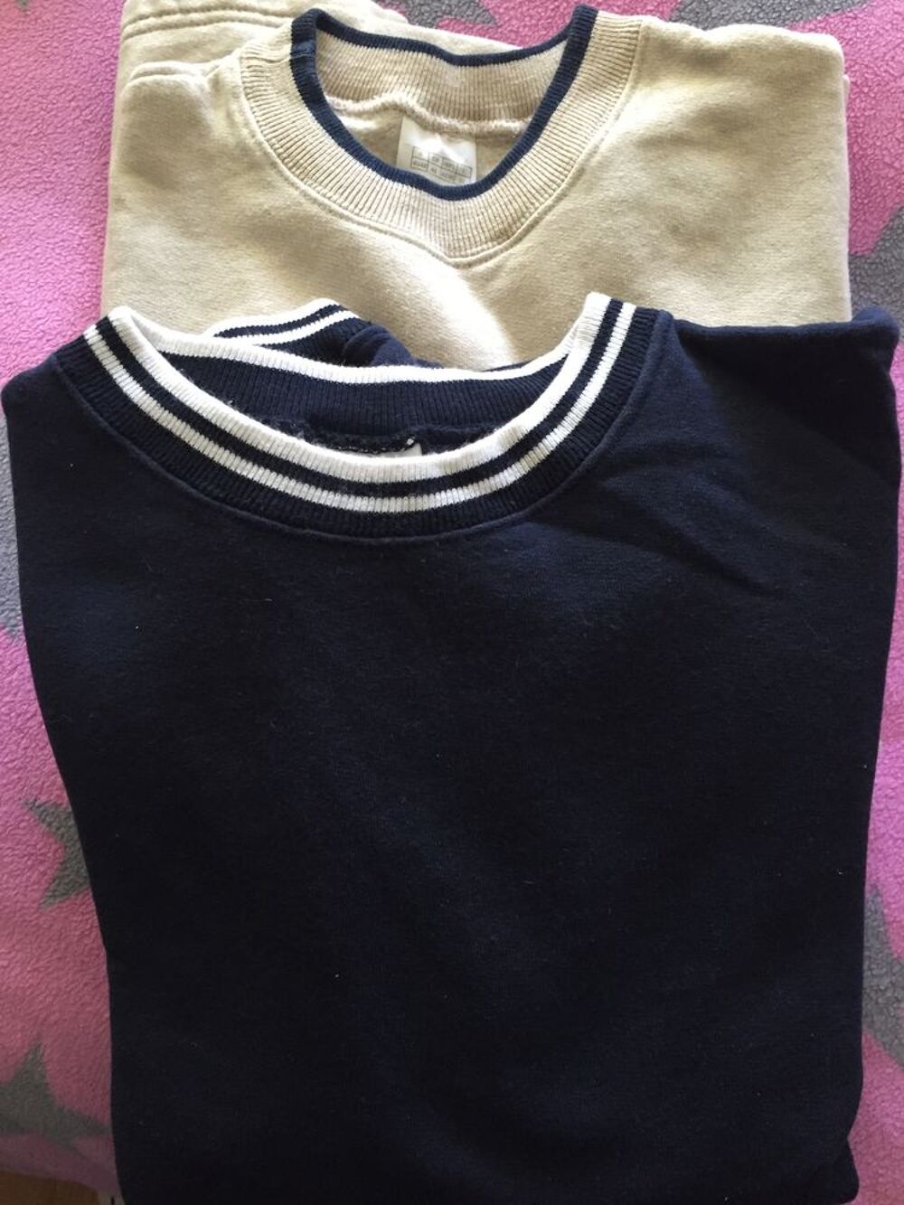 2 PULL CHAUD BEIGE &amp; MARINE T. 45/48 Vêtements