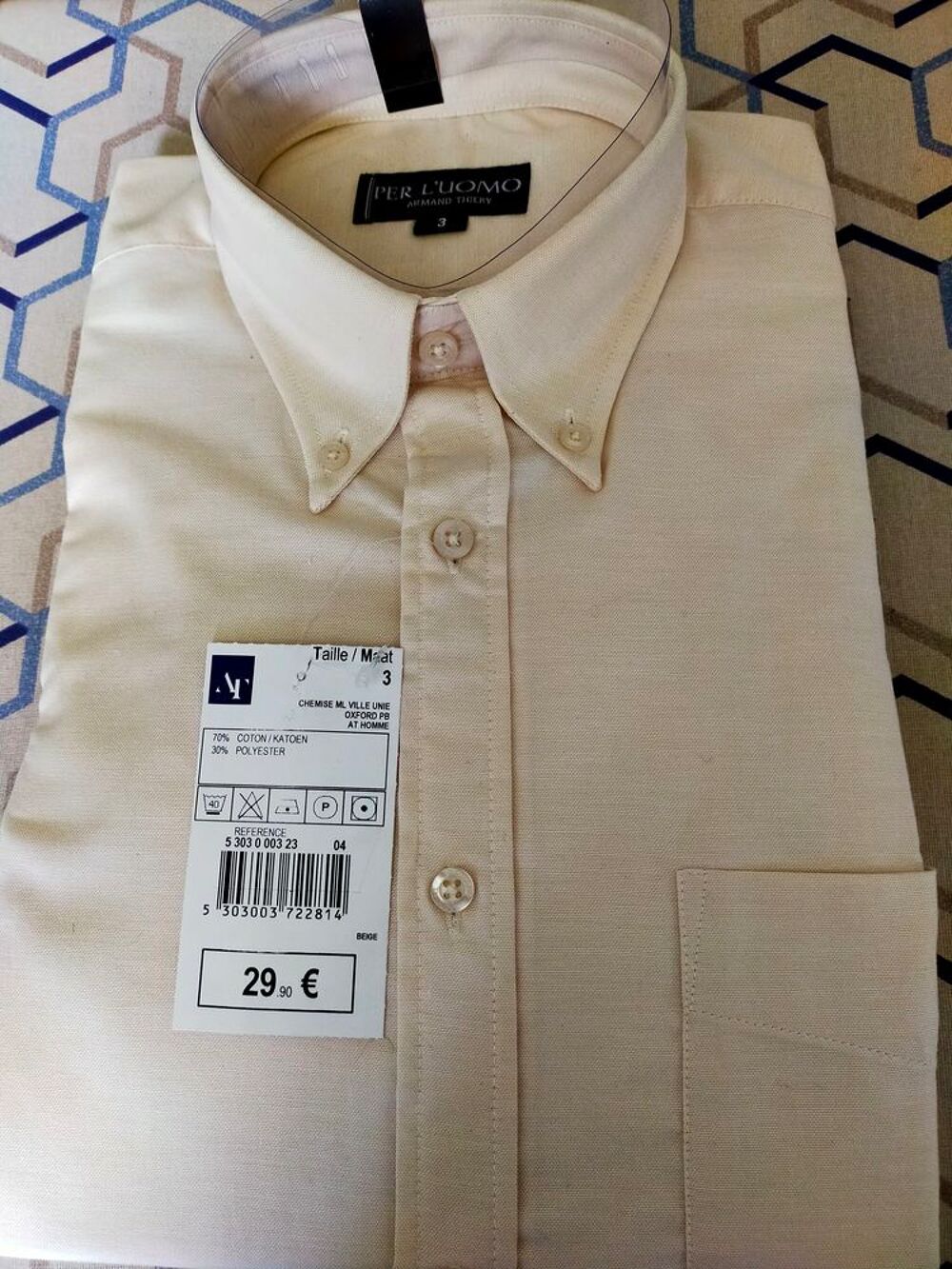 Chemise de ville unie manches longues beige, taille 3 Amand Vêtements