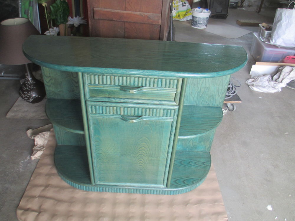 Buffet en osier et bambou laquage vert bleut&eacute; Meubles