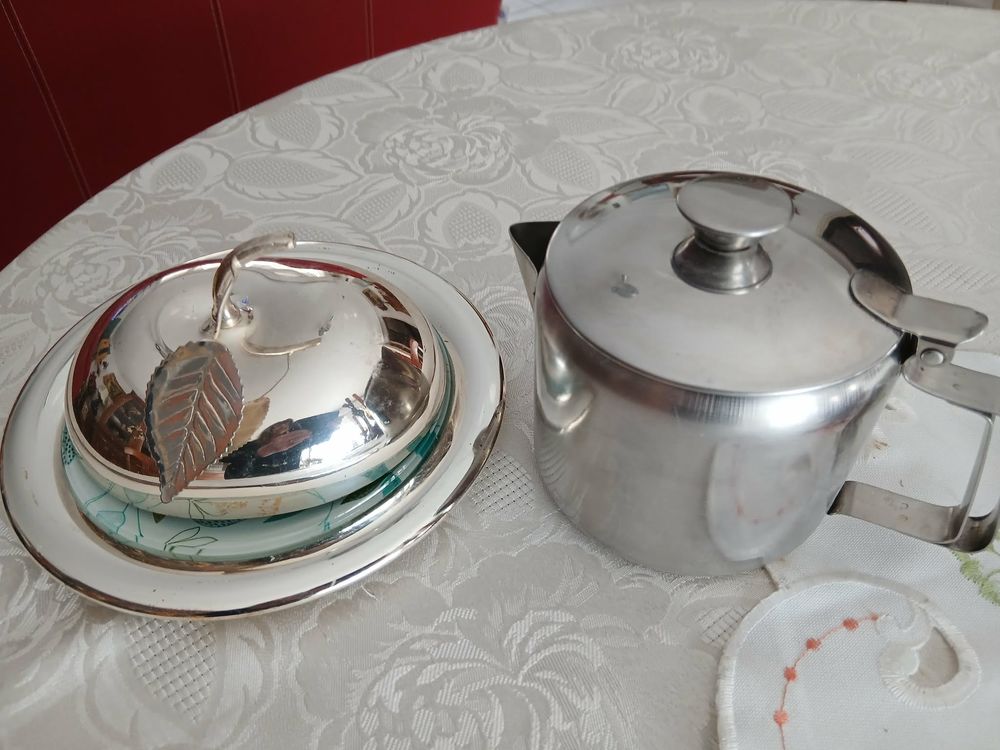  Service pomme argent&eacute; brillant pot inox ancien &agrave; th&eacute; N&deg;1464 Electroménager