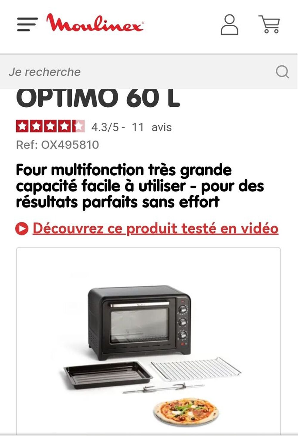 Moulinex Four 60 L &eacute;lectrique &agrave; chaleur tournante NEUF Optimo - Ref :OX495810 Electroménager