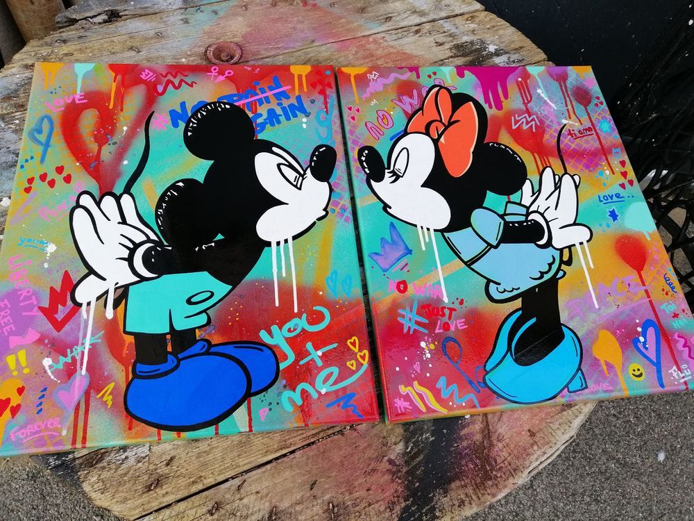 Tableau POP'Art Mickey Minnie LOVE Décoration