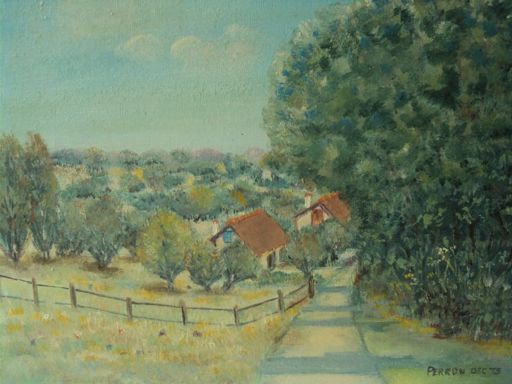 Petit Tableau Paysage Campagne Sign&eacute; Perron.
Décoration